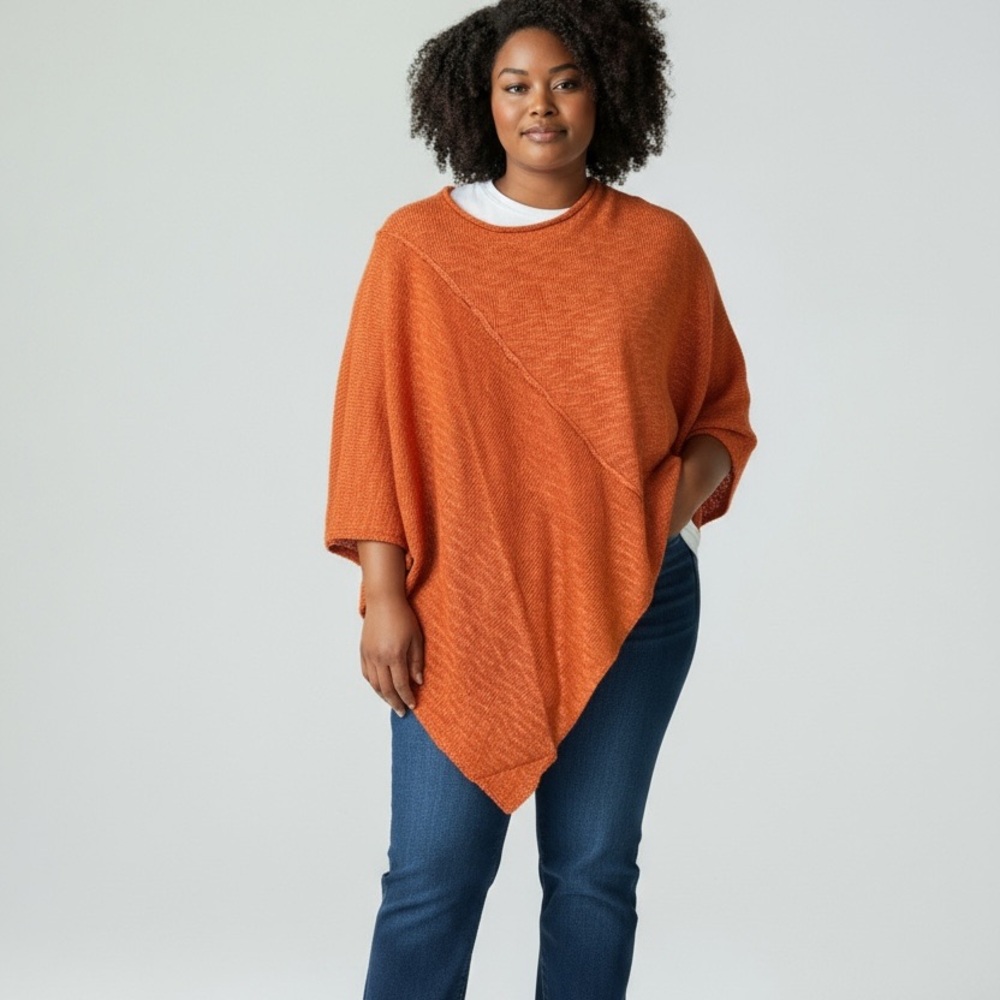 Elegant Orange Knit Poncho